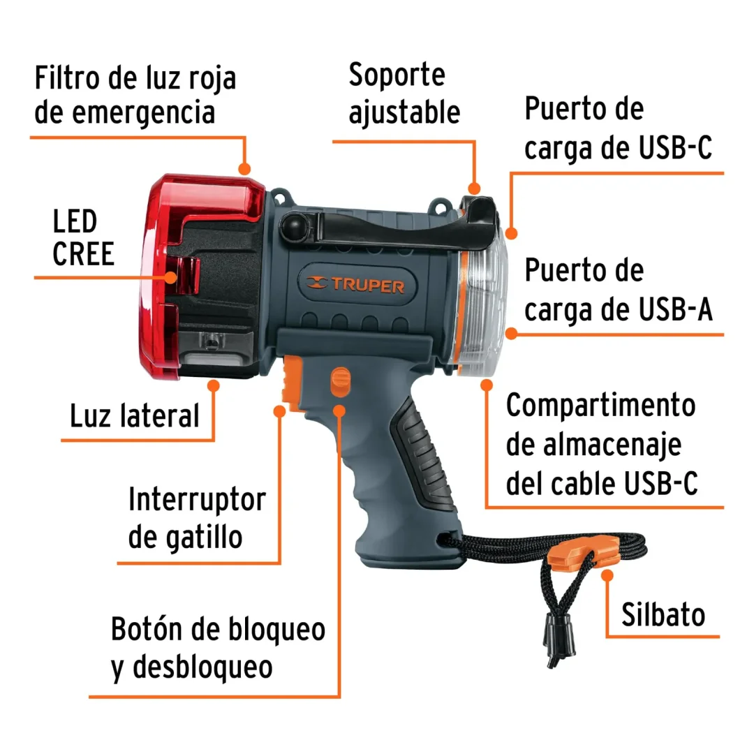 Faro Truper Recargable De Led De 2000 Lumenes Lare-2000 102418